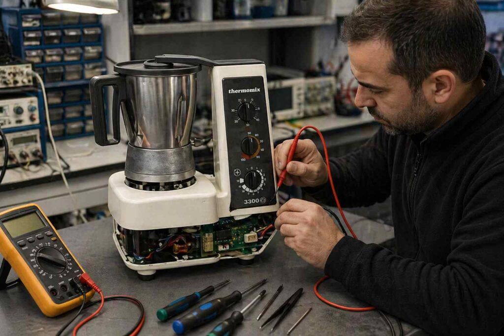 Imagen de revisión de una Thermomix 3300 en un banco de trabajo
