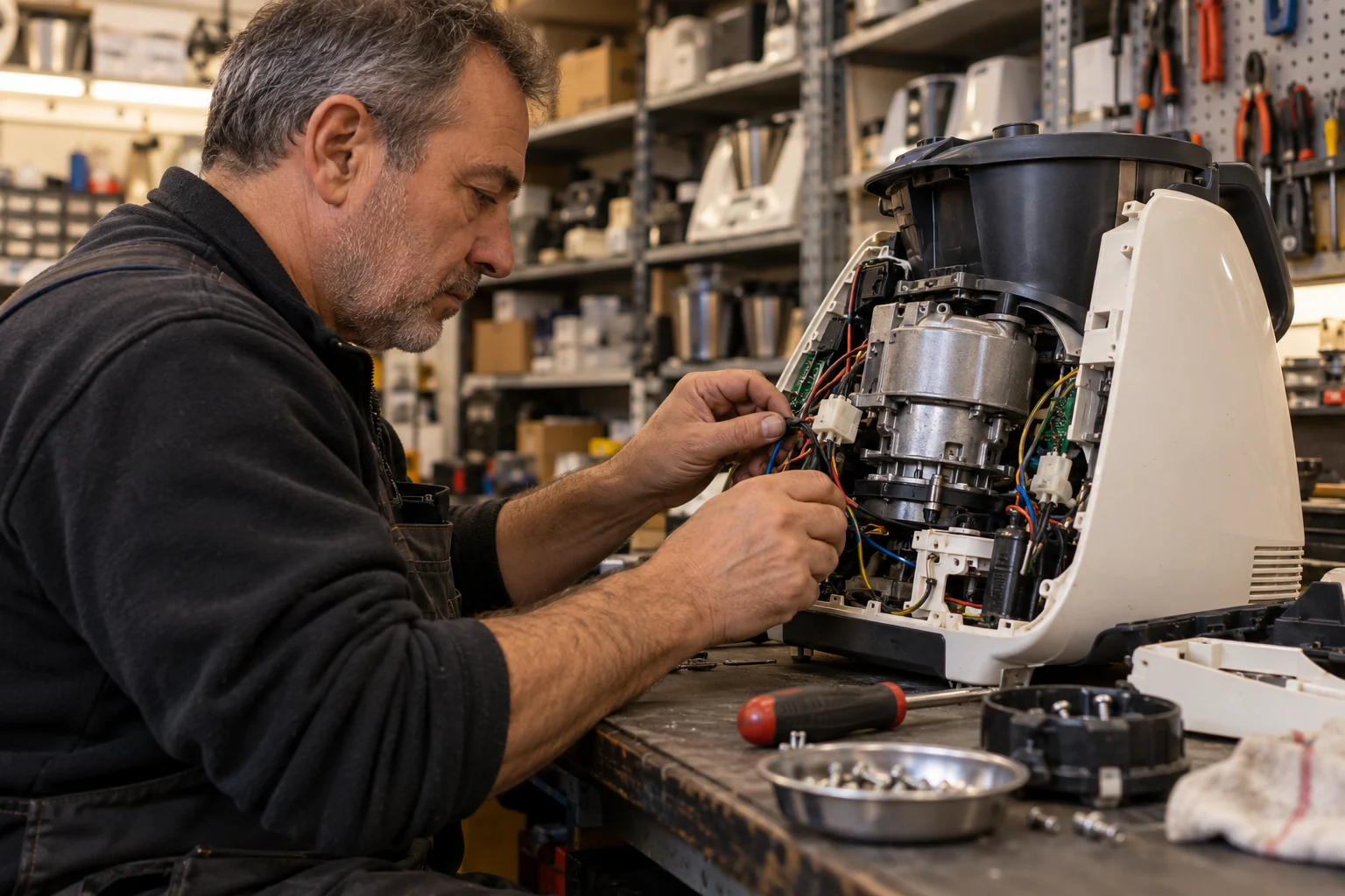 Técnico reparando una Thermomix TM31 en Sator Electrónica