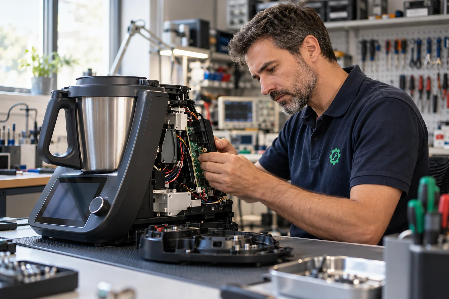 Técnico reparando una Thermomix TM7 en el taller de Sator